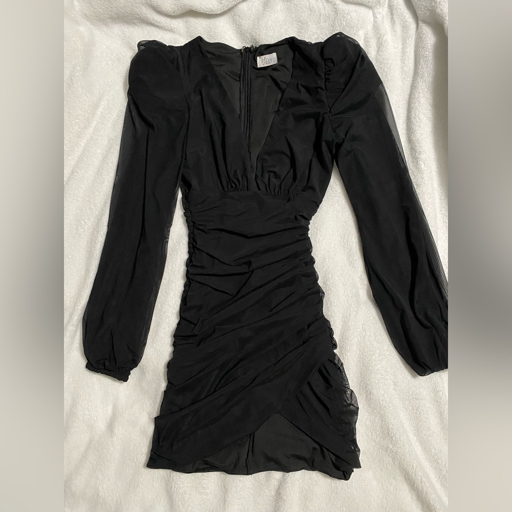 Oh Polly Plunge Neck Neck Mini Dress in Black